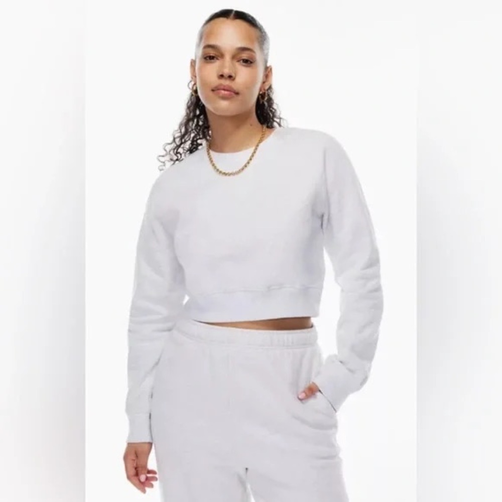 Aritzia TNA Cozy AF Fleece Cropped Sweatshirt White XXS